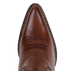 Bota Feminina Texana Couro Legitimo Bico Fino Cor Pinhão Bordado Café