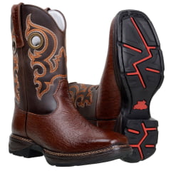 Bota Masculina Bico Quadrado Texana em Couro Legitimo Cor Café Mamute