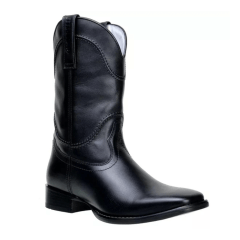 Bota Masculina Casual Solado de Couro Natural Preta