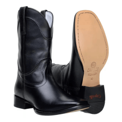 Bota Masculina Casual Solado de Couro Natural Preto