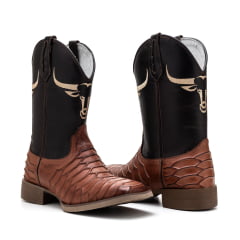 Bota Masculina Texana Country em Couro Legítimo Escama Tatú