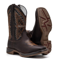 Bota Masculina Texana Country em Couro Legítimo Solado Jump