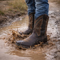 Bota Masculina Texana Country em Couro Legítimo Solado Jump