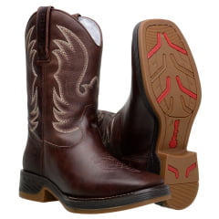 Bota Masculina Texana Em Couro Legítimo Café
