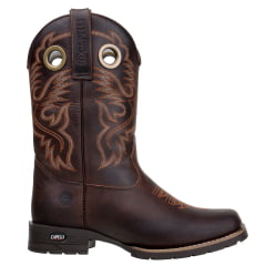 Bota Masculina Texana em Couro Legitimo Cor Café Bico Quadrado