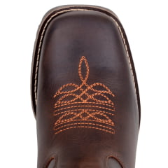 Bota Masculina Texana em Couro Legitimo Cor Café Bico Quadrado