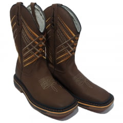 Bota Country Texana Marrom Masculina Bordado Realce Vira Preta