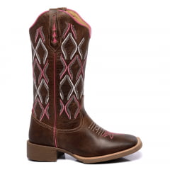 Bota Texana Feminina Country Cano Longo Detalhes Colorido Couro