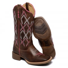 Bota Texana Feminina Country Cano Longo Detalhes Colorido Couro