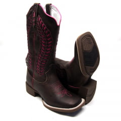 Bota Texana Cano Longo Laser Louros Rosa Country Feminina