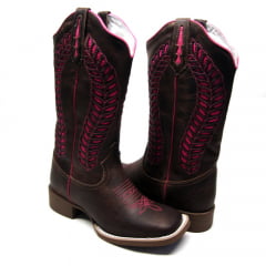 Bota Texana Cano Longo Laser Louros Rosa