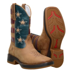 Bota Texana Country American Western Couro Nobre Tabaco Capelli