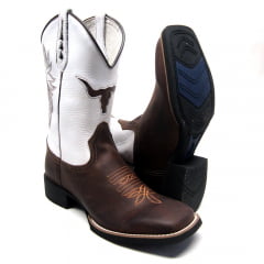 Bota Texana Country Bico Quadrado Touro Bordada Masculina