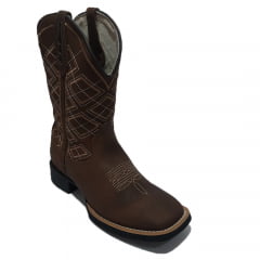 Bota texana Country Marrom Bordada Sola Preta Masculina