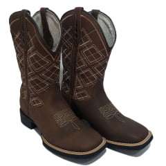 Bota texana Country Marrom Bordada Sola Preta Masculina