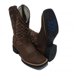 Bota texana Country Marrom Bordada Sola Preta Masculina