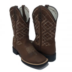 Bota texana Country Marrom Bordada Sola Preta Masculina