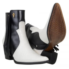 Bota Texana Country De Cano Curto Snaker Cor Branco e Preto