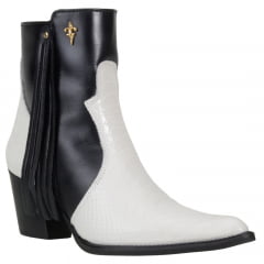 Bota Texana Country De Cano Curto Snaker Cor Branco e Preto