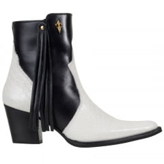 Bota Texana Country Feminina de Cano Curto Snaker cor Branco e Preto