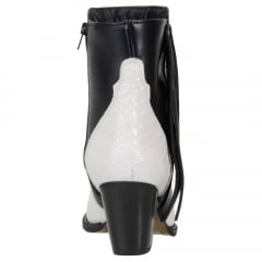 Bota Texana Country Feminina de Cano Curto Snaker cor Branco e Preto