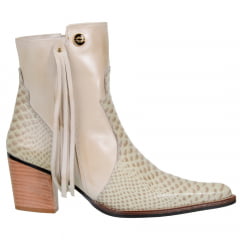 Bota Texana Country Feminina de Cano Curto Snaker cor Marfim
