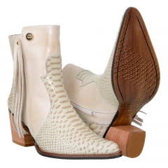 Bota Texana Country De Cano Curto Snaker Cor Marfim