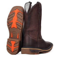 Bota Masculina Texana Country em Couro Alto Relevo Cano Liso