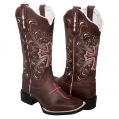 Bota Texana Country Feminina Fé Cruz Rosa