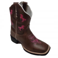 Bota Texana Country Feminina Café Horse Pink