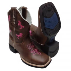 Bota Texana Country Feminina Café Horse Pink