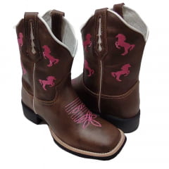 Bota Texana Country Feminina Café Horse Pink