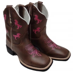 Bota Texana Country Feminina Café Horse Pink