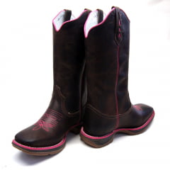 Bota Texana Country Feminina Marrom Sola Jump Florão Rosa Hopper