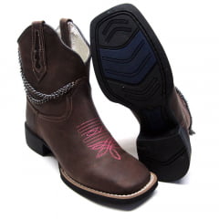 Bota Texana Country Feminina Cano Curto Little Chain Couro