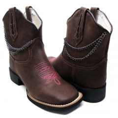 Bota Cano Curto Feminina Little Chain Couro