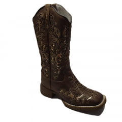 Bota Texana Country Feminina Cano Longo Cruz Laser