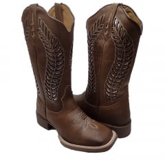  Bota Texana Country Feminina Cano Longo Marrom Laser 