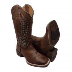 Bota Texana Country Feminina Cano Longo Marrom Laser