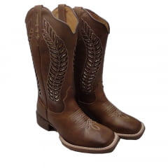  Bota Texana Country Feminina Cano Longo Marrom Laser 