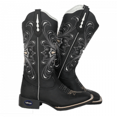 Bota Texana Country Feminina Cano Longo Preta Crucifixo Hopper