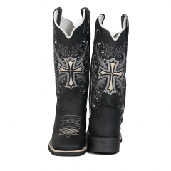 Bota Texana Country Feminina Cano Longo Preta Crucifixo Hopper