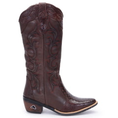 Bota Texana Country Feminina Jacaré Café Couro 