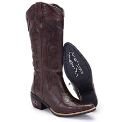 Bota Texana Country Feminina Jacaré Café Couro Legítimo