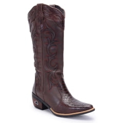 Bota Texana Country Feminina Jacaré Café Couro 
