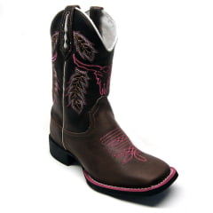 Bota Texana Country Feminina Touro Rosa Cano Longo