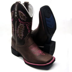 Bota Texana Country Feminina Touro Rosa Cano Longo