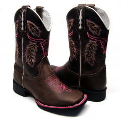 Bota Texana Country Feminina Touro Rosa Cano Longo