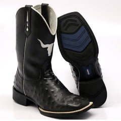 Bota Texana Country Masculina Avestruz Preta