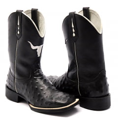 Bota Texana Country Masculina Avestruz Preta